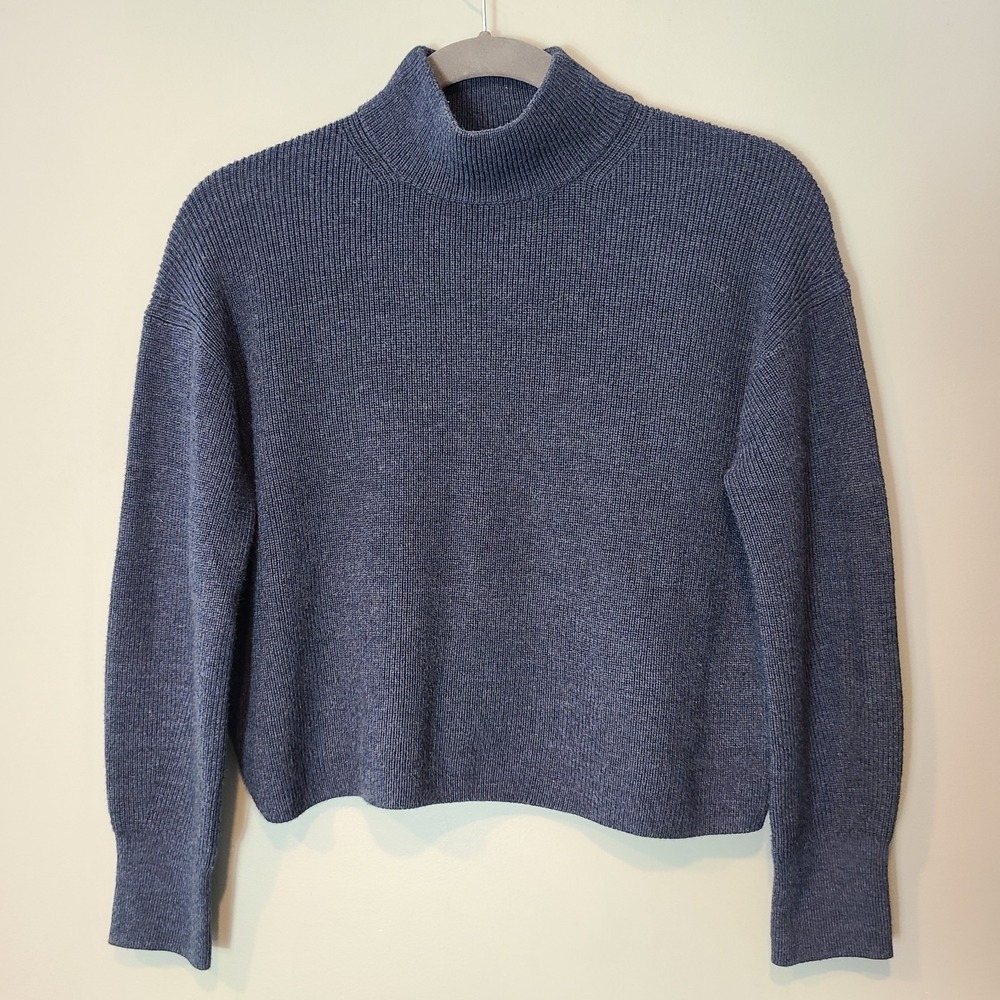 Lululemon Merino Wool-Blend Rib Turtleneck Sweater Size 8 Crop Blue Minimalist